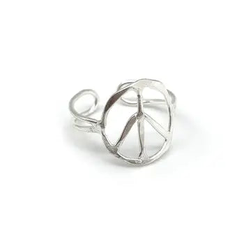 Peace Cuff Adjustable Handmade Ring in Silver & Gold