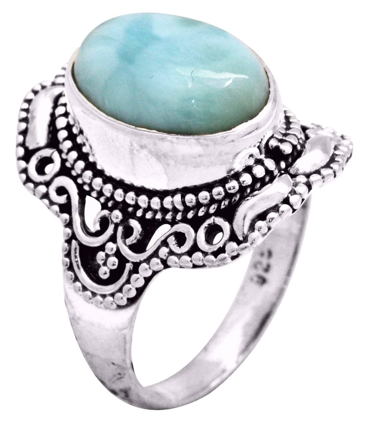 Size 7 Larimar 925 Sterling Silver Gemstone Solitaire Ring