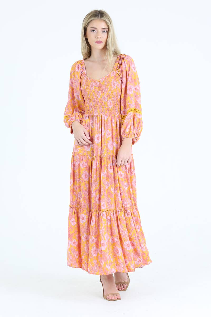 Sale -She's a Sweetheart Scooped Long sleeve Maxi dress w/ Florals