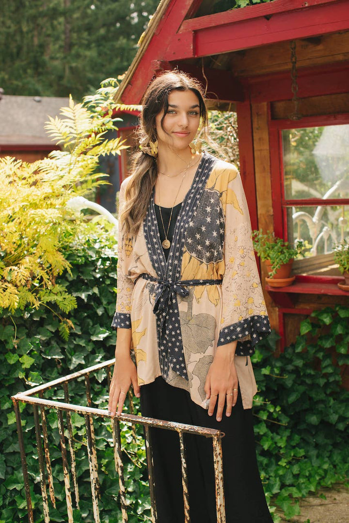 Milk & Honey Bamboo Artisan Bohemian Kimono Cardigan with Belt