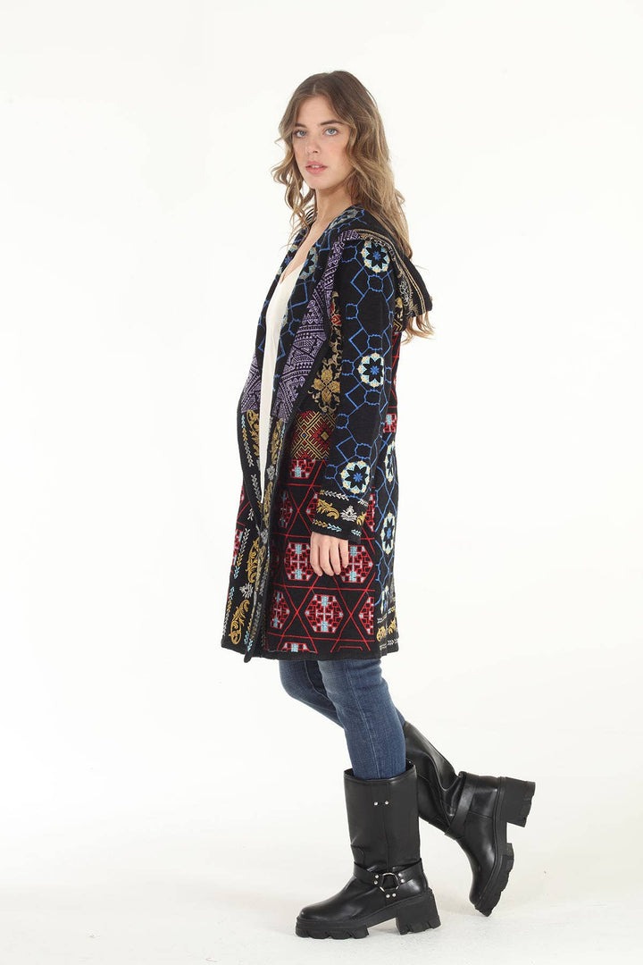 Destiny  Double Face Embroidered Hooded Cardigan: