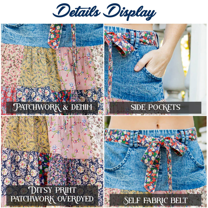 Sale - Mini Skirt In Denim With Mix & Match Prints With Pockets