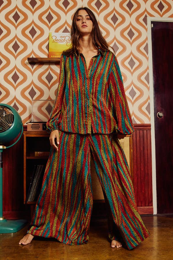 Sale - She's a Vibe Multi Color Smocked Waist Band Wide Leg Maxi Pants