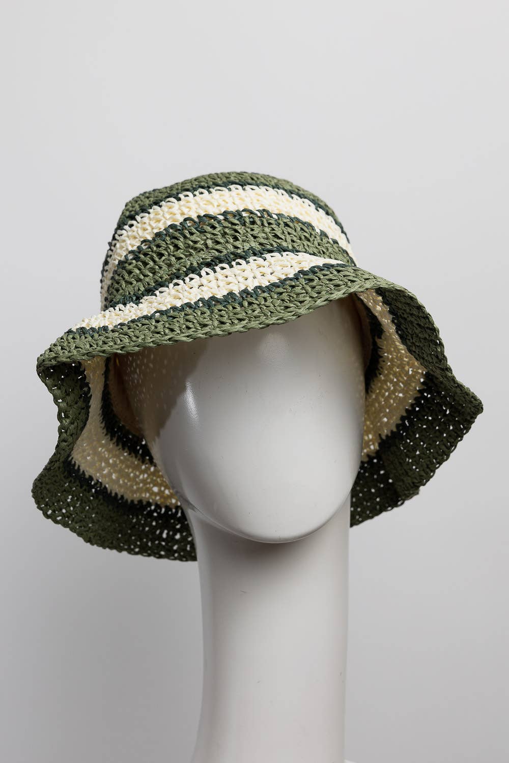 Crochet Stitched Striped Pattern Bucket Hat