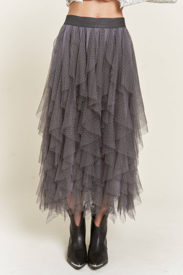 Sale - Date Night Layered Polka Dot Mesh Lined A-Line Midi Skirt