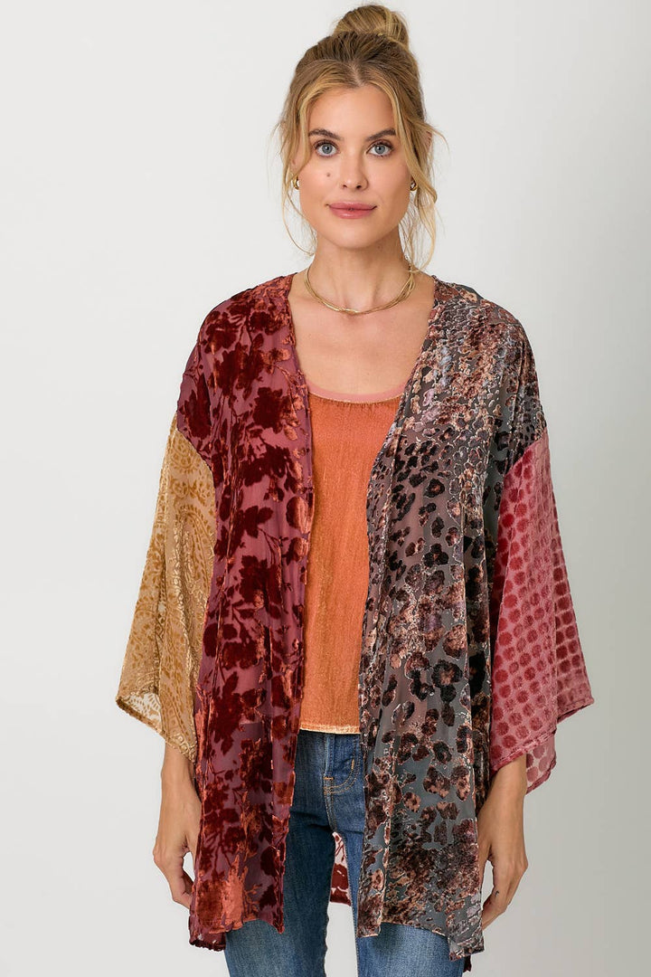 Victoria Effortless Mixed Print Burn-Out Kimono