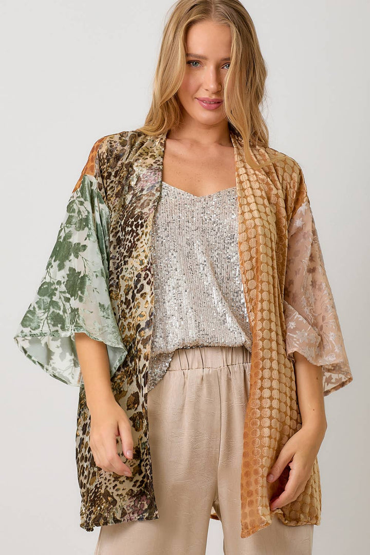 Victoria Effortless Mixed Print Burn-Out Kimono