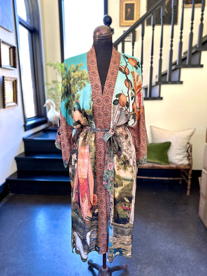Secret Garden Long Duster Bamboo Kimono Robe with Swan