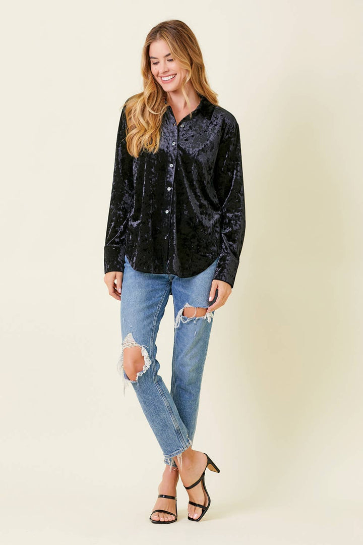 So Chic Boho Velvet Button Down