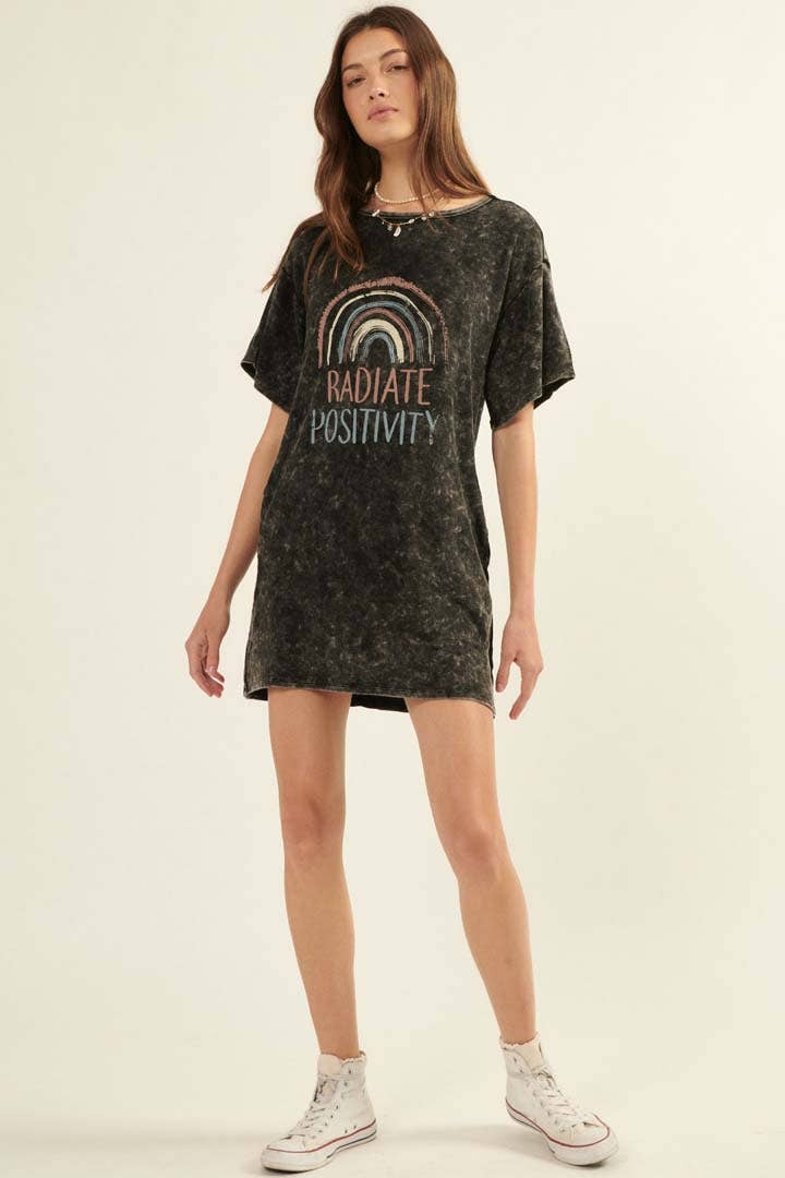 Sale Radiate Positivity Long-Sleeve Graphic T-Shirt Mini Dress