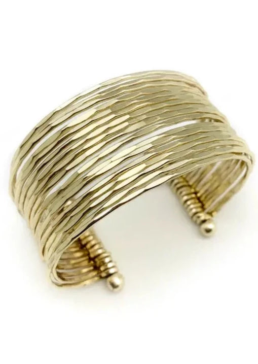Simple Hammered Cuff Bracelet in Gold & Silver