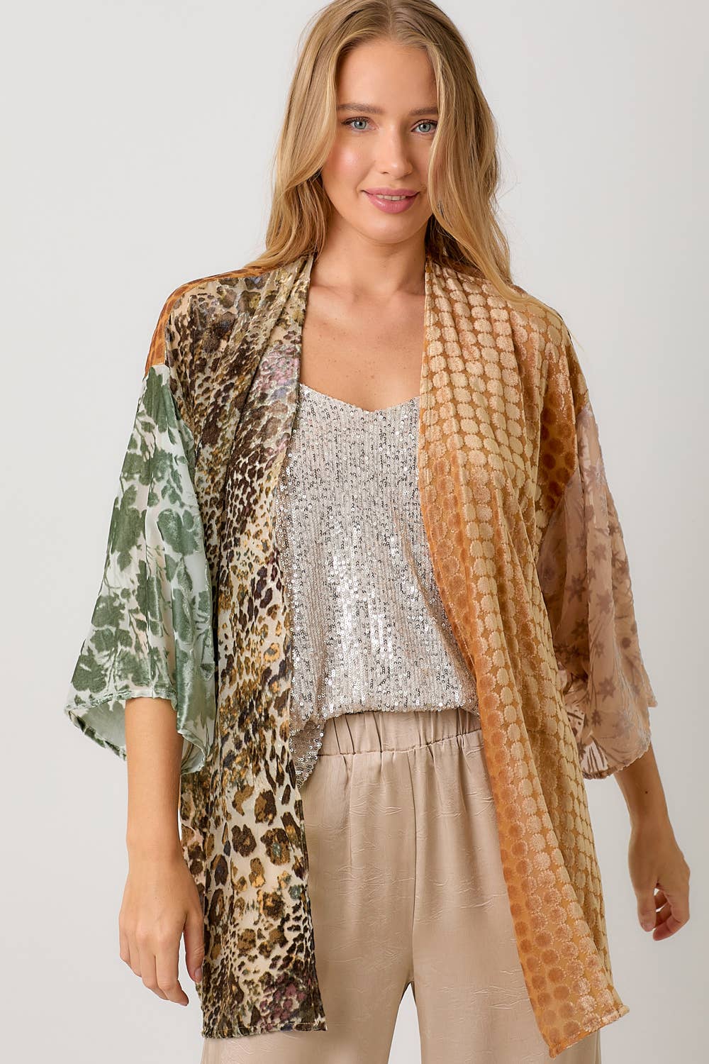 Victoria Effortless Mixed Print Burn-Out Kimono