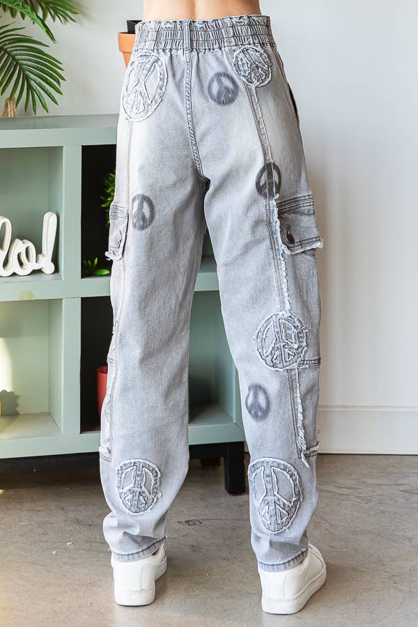 Sale - The Vibe Funky Peace Appliqué Straight Leg Pant