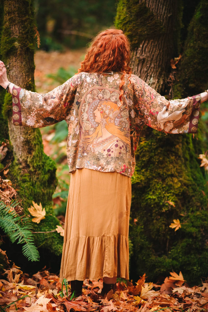 Dreamweaver Cropped Bamboo Kimono Cardigan with Zodiac Signs