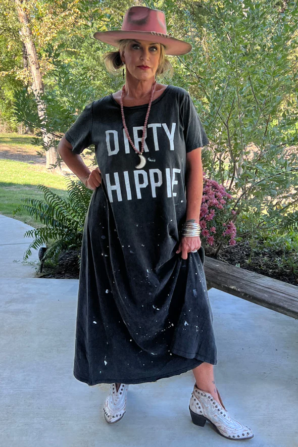Paint Splattered Dirty Hippie Dress in Vintage Black