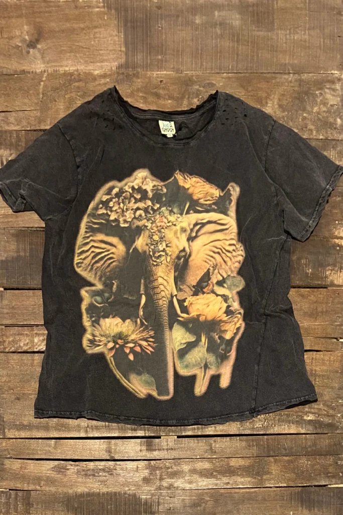 King of the Jungle Moon Dance Distressed Cotton Tee Top