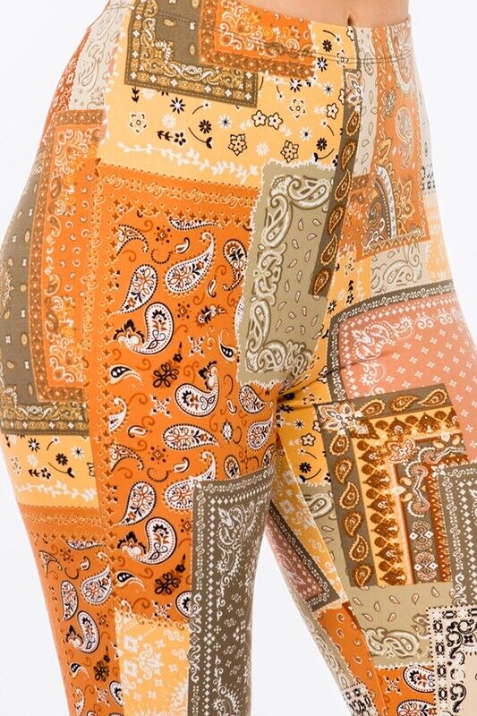 SALE Boho Squared Bandana Printed PullOn Hippie Flare Pants Leggings Layering Comfy