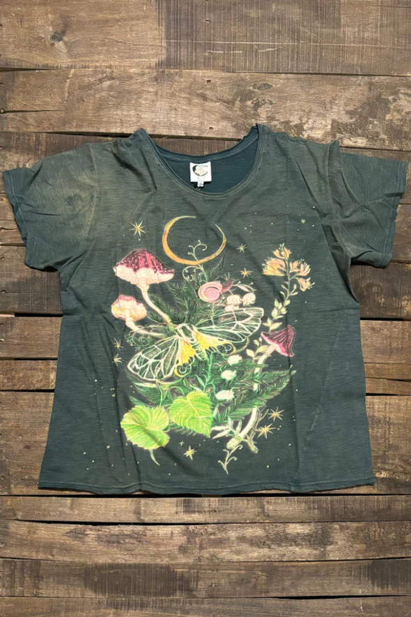 Moon Flower  -  Moon Dance Distressed Cotton Tee Top