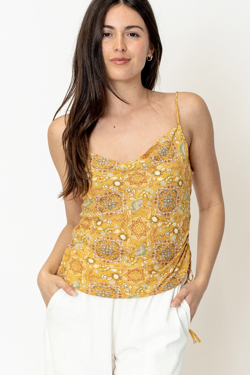 Sale - Sony Printed Simple Cami Top w/ Side Drawstring