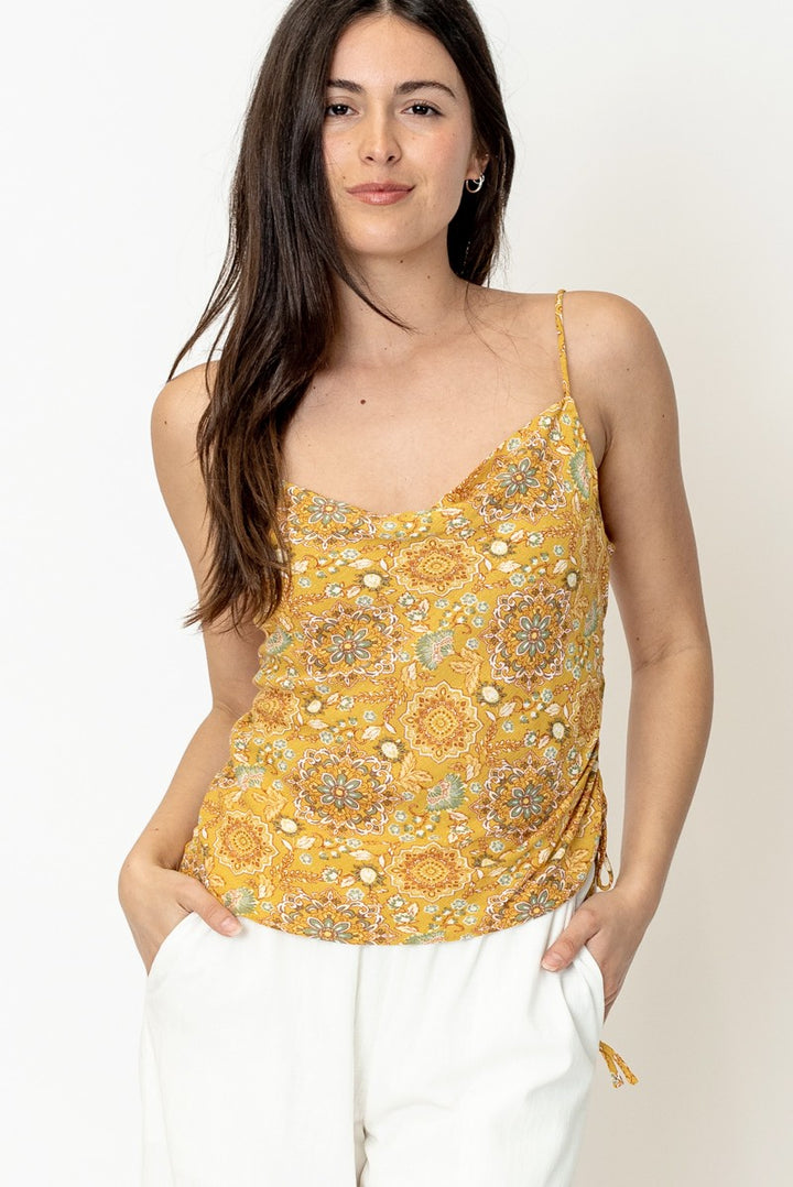 Sale - Sony Printed Simple Cami Top w/ Side Drawstring