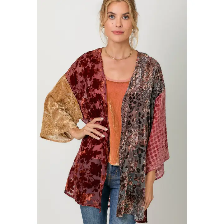 Victoria Effortless Mixed Print Burn-Out Kimono