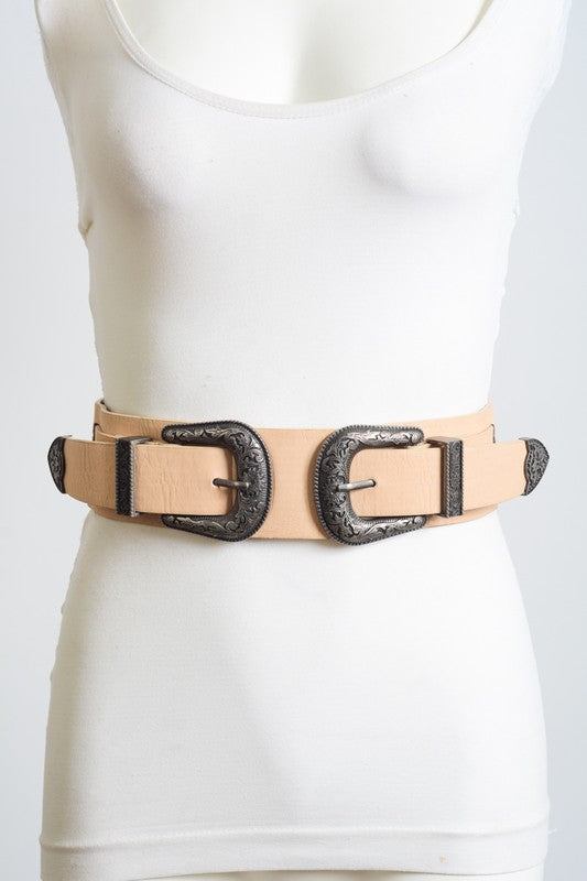 Double Western Faux Leather Waist Belt