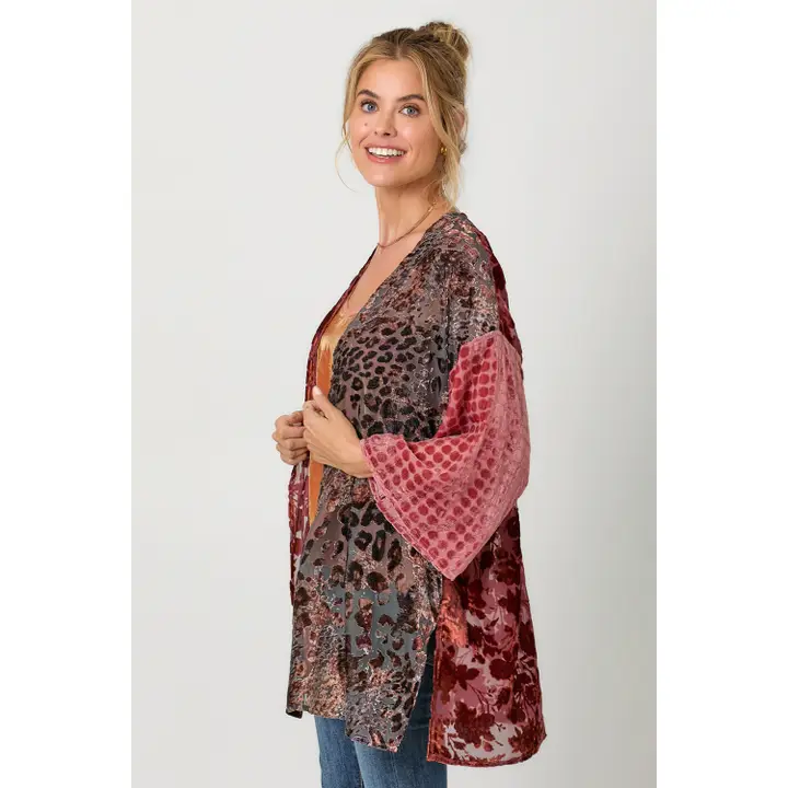 Victoria Effortless Mixed Print Burn-Out Kimono