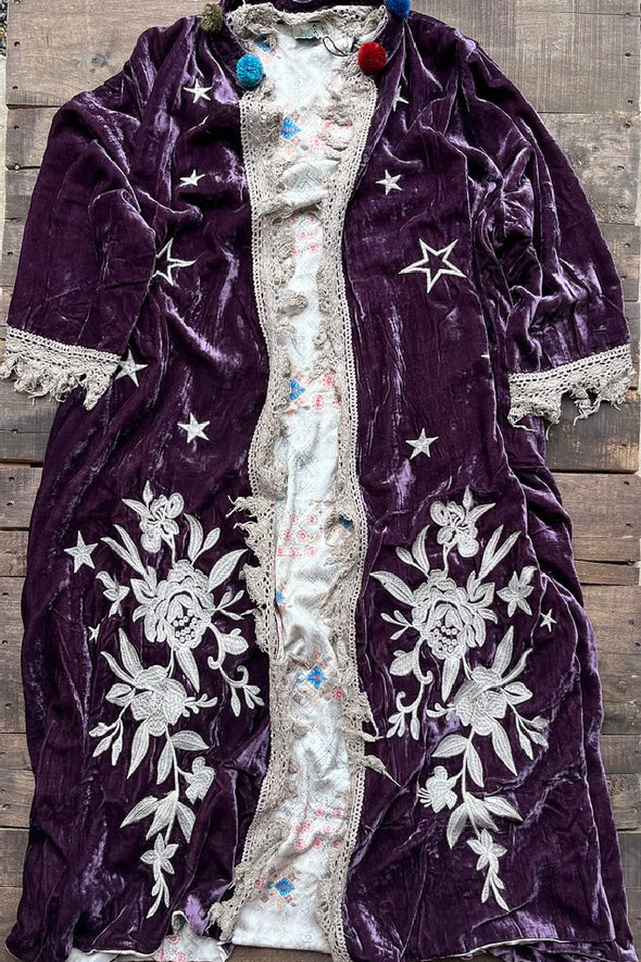 Moonlight Walk Velvet Duster Jacket Dark Plum