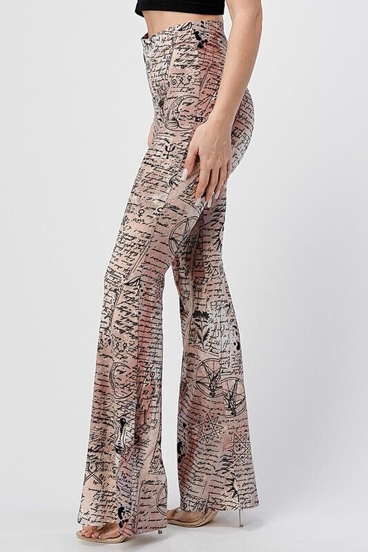 SALE Alchemy Print Pull On Hippie Flare Pants Leggings Layering Comfy