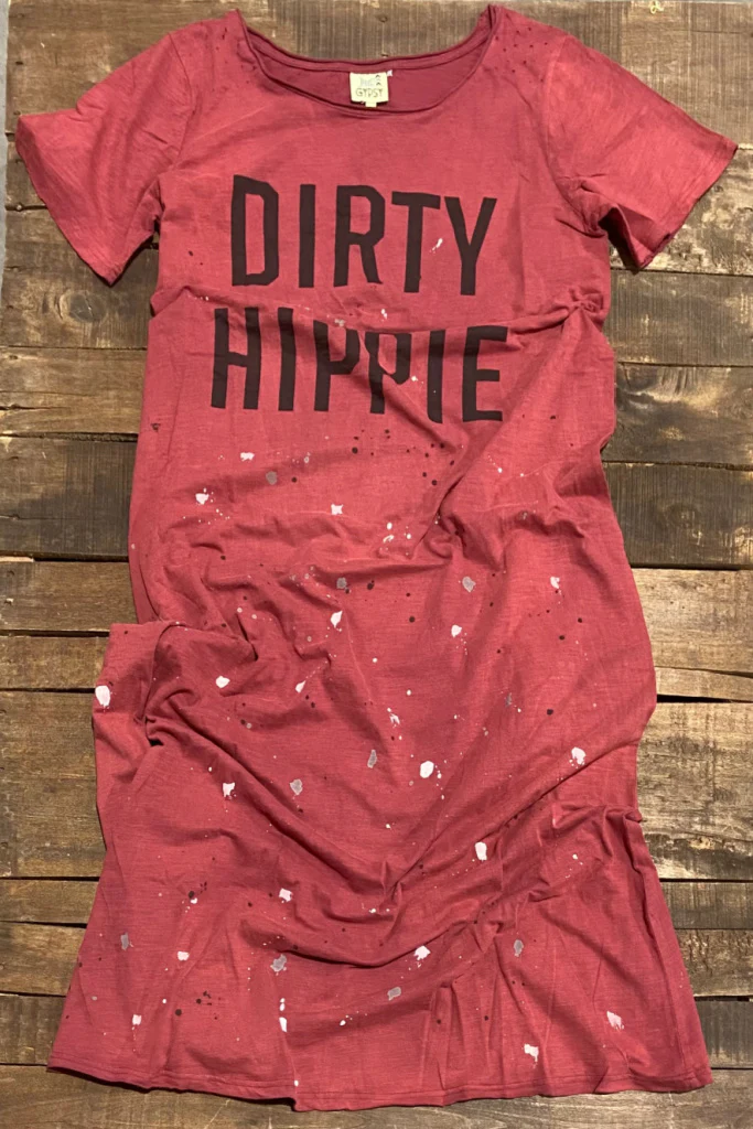 Paint Splattered Dirty Hippie Dress in Vintage Wine