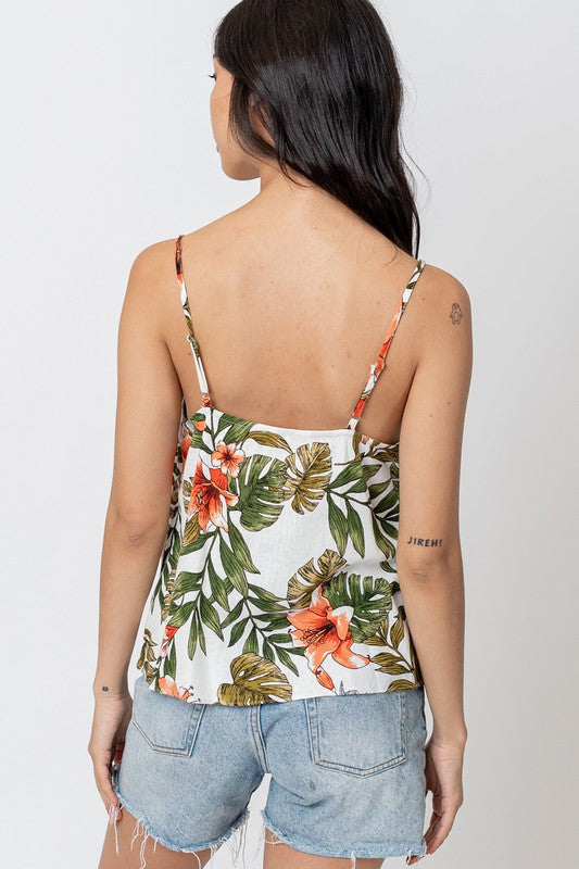 Sale - Tropical Gal Printed Simple Cami Top w/ V Neck