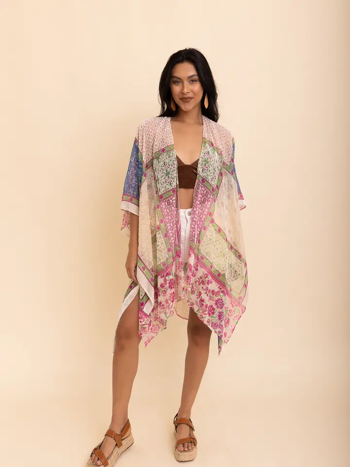 Bohemian Velvet Burnout Mesh Kimono