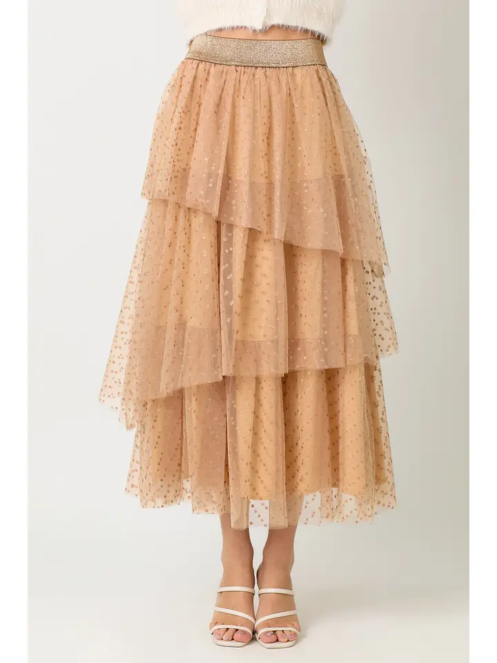 Sale - Starlight Star Asymmetrical Tiered Ruffle Tulle Midi Skirt