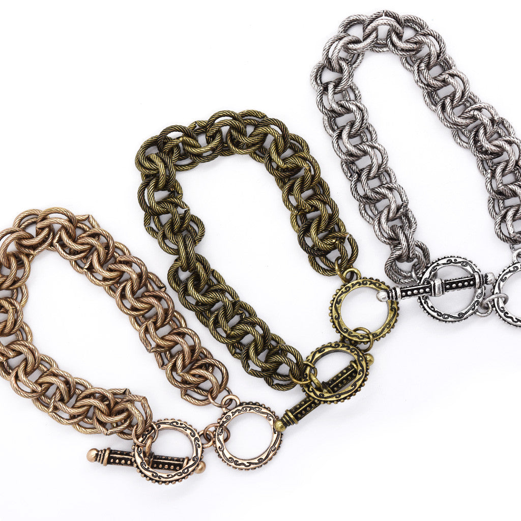 Double Link Textured Bracelet w/ Toggle
