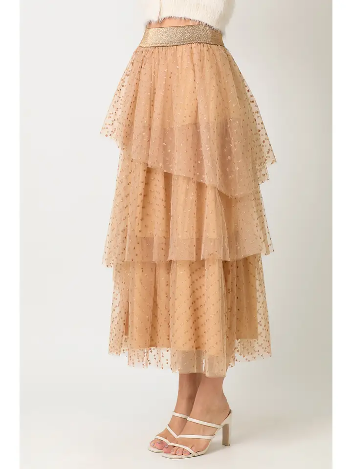 Sale - Starlight Star Asymmetrical Tiered Ruffle Tulle Midi Skirt