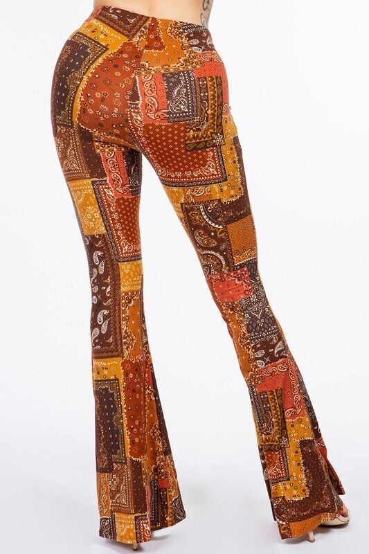 SALE Boho Squared Bandana Printed PullOn Hippie Flare Pants Leggings Layering Comfy