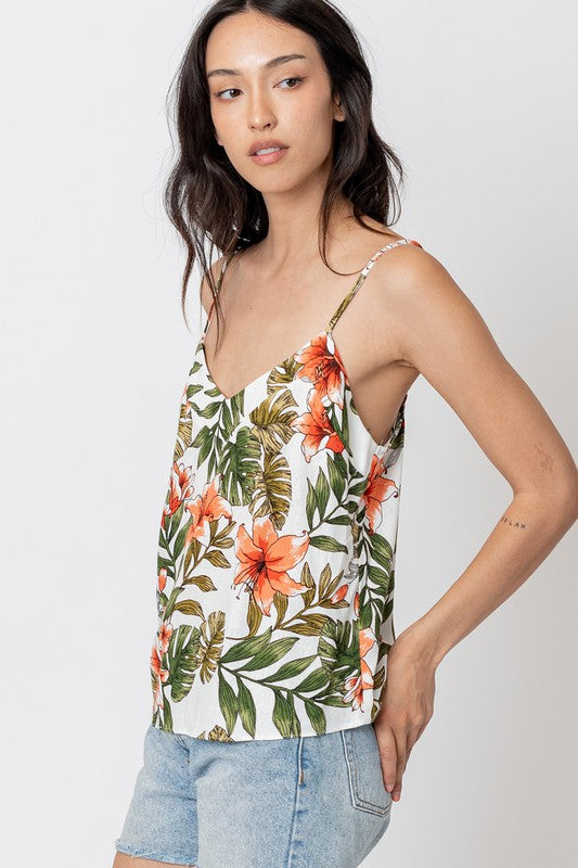 Sale - Tropical Gal Printed Simple Cami Top w/ V Neck