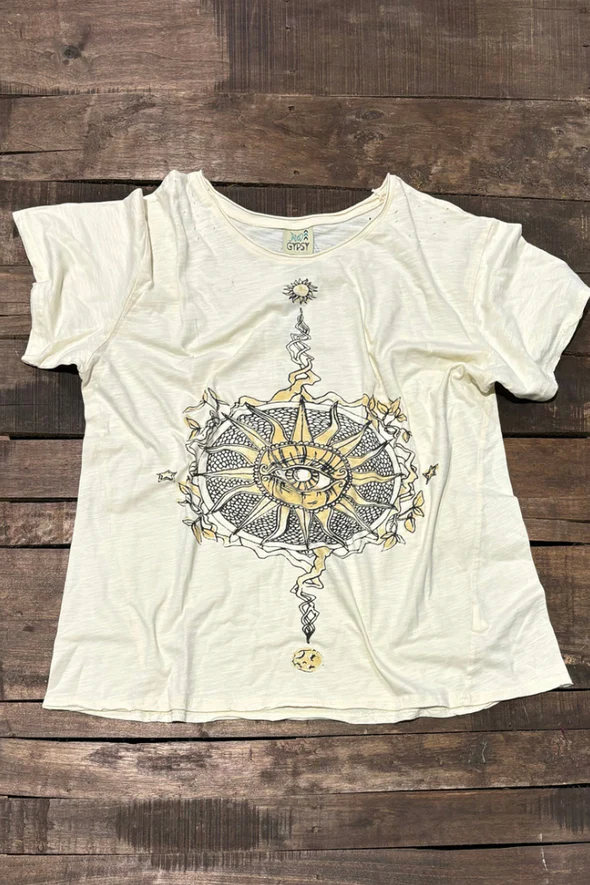 Eyes on You  Moon Dance Distressed Cotton Tee Top