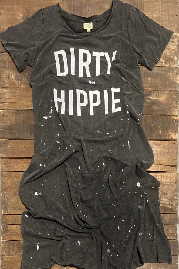 Paint Splattered Dirty Hippie Dress in Vintage Black