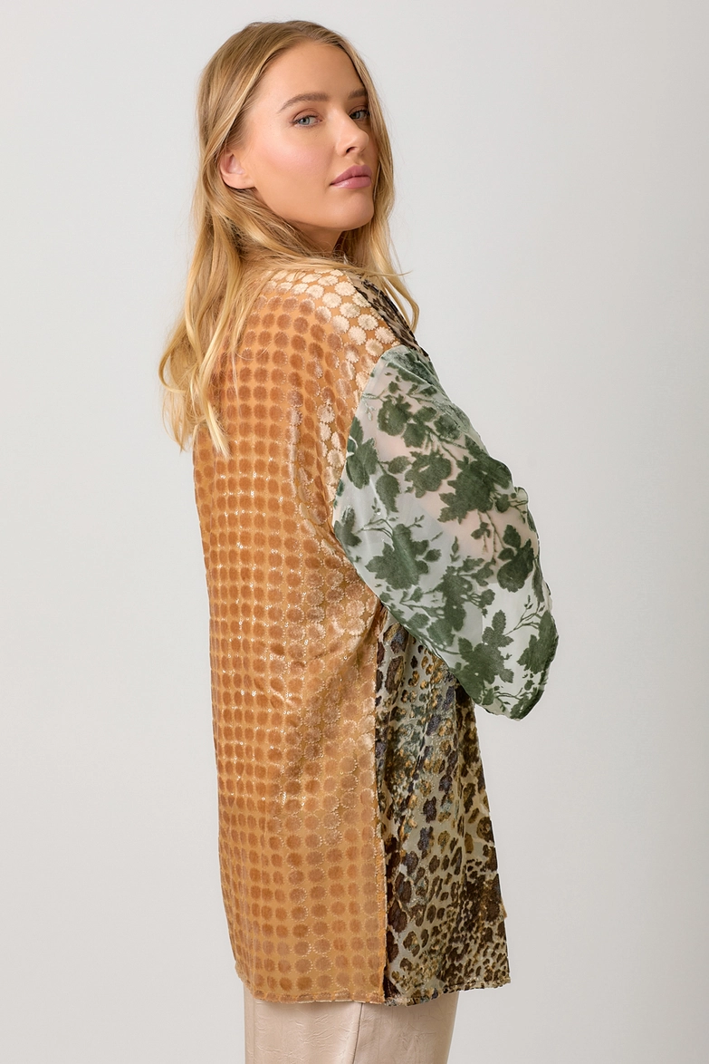 Victoria Effortless Mixed Print Burn-Out Kimono