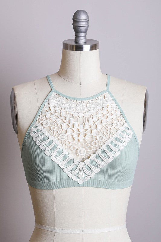 Crochet Lace High Neck Bralette Brami Top Extra Small-Extra Large