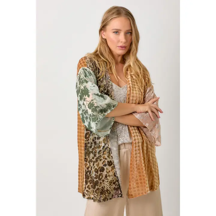 Victoria Effortless Mixed Print Burn-Out Kimono