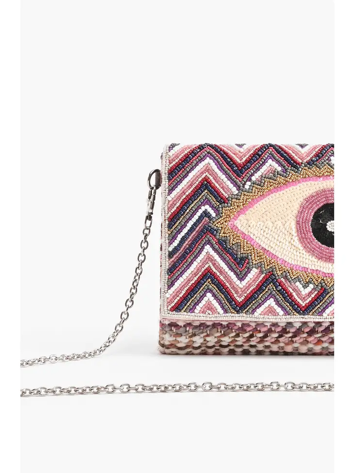 Pink Evil Eye Embroidered Accent Clutch