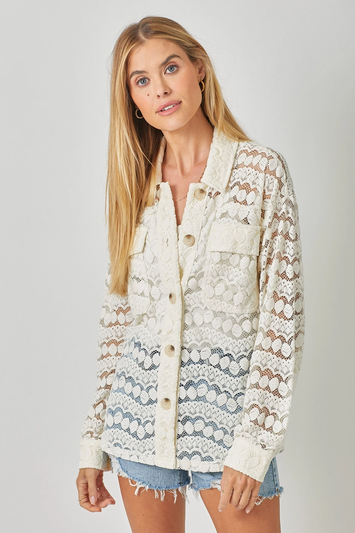 The Jenna Button Down Lace Sweater Top