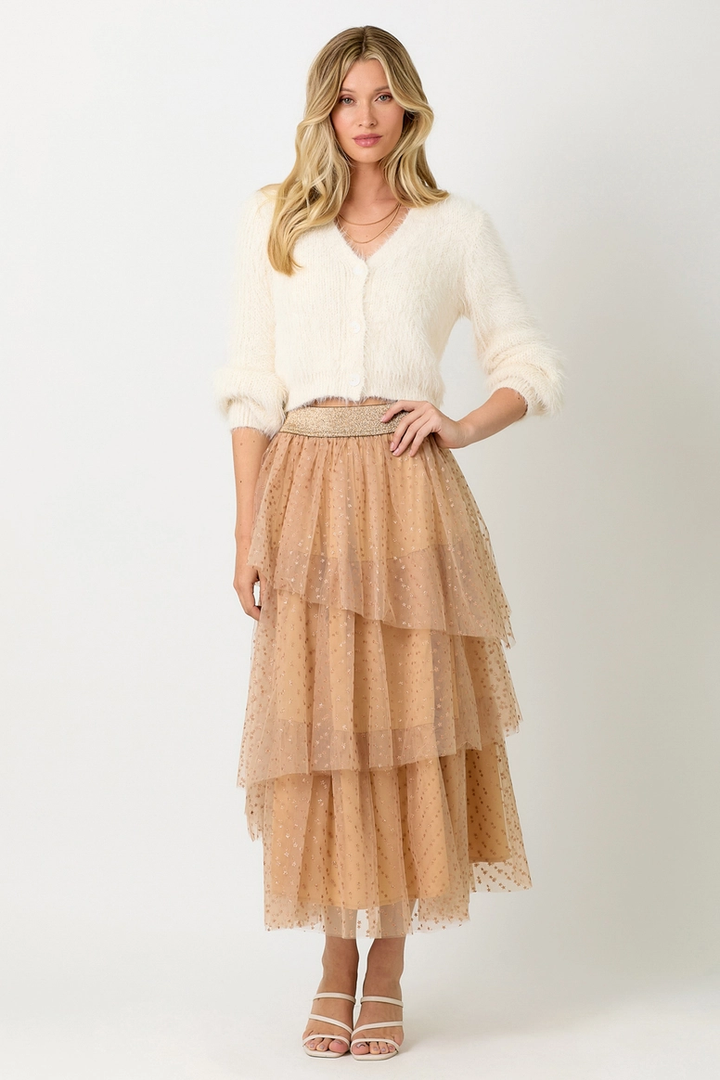 Sale - Starlight Star Asymmetrical Tiered Ruffle Tulle Midi Skirt