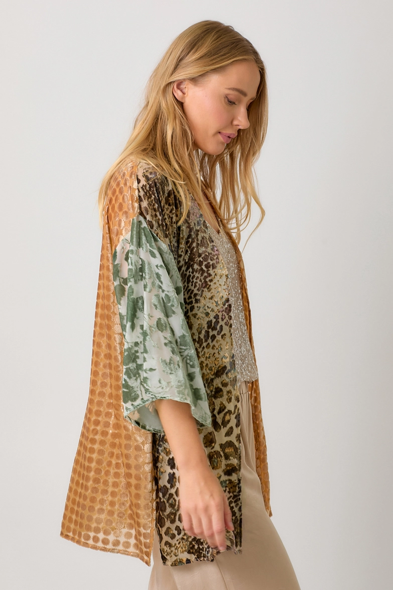 Victoria Effortless Mixed Print Burn-Out Kimono