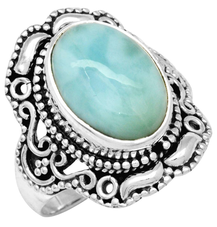 Size 7 Larimar 925 Sterling Silver Gemstone Solitaire Ring