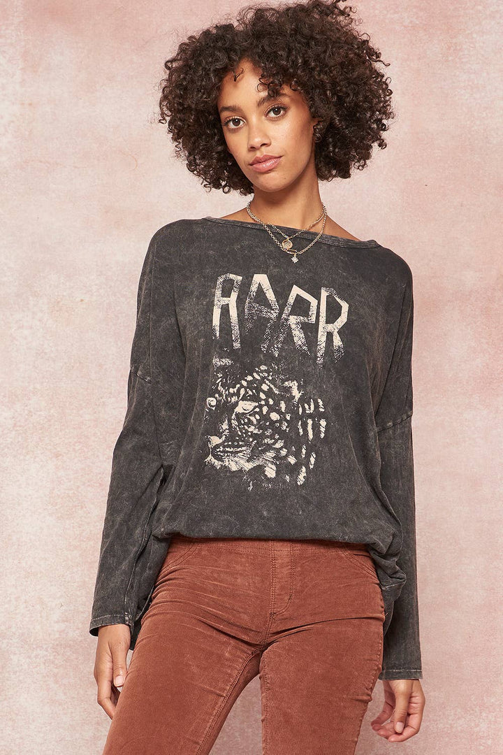 Sale - Leopard Vintage Washed Long-Sleeve Graphic Tee