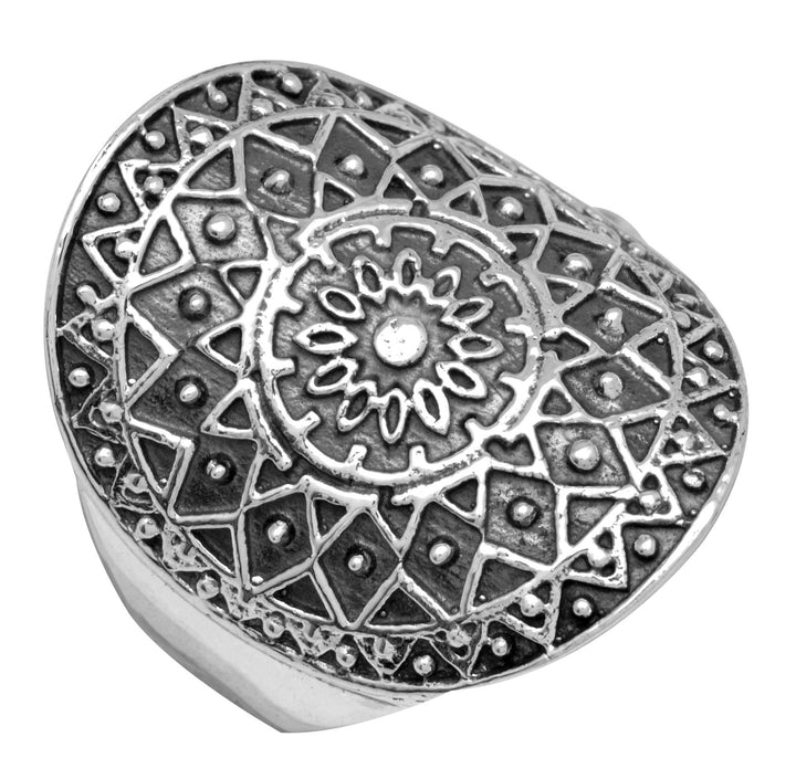 Size 9 Abstract Circle 925 Sterling Silver Designer Oxidized Ring