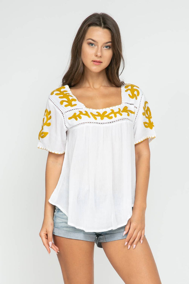 Sale - Sandy Embroidered Top White